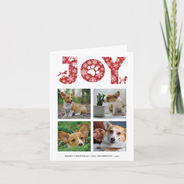 Cartes Pour Fêtes Annuelles JOY Paws Snowflake | Collage photo de l'animal de  (Devant)