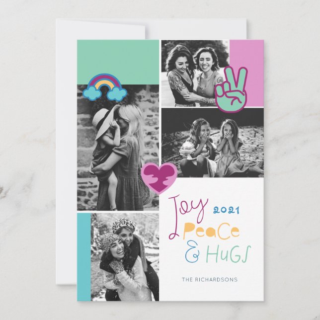 Cartes Pour Fêtes Annuelles Joy Peace & Hugs Fun Christmas Emoji Photo Collage (Devant)