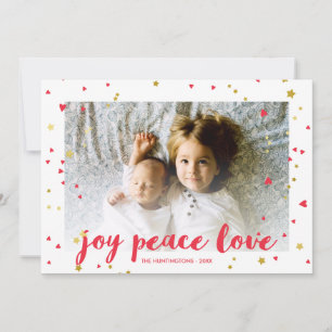 Cartes Pour Fêtes Annuelles Joy Peace Love   Coeurs et étoiles   Photo de Noël