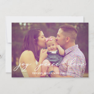 Cartes Pour Fêtes Annuelles Joy Peace Love Modern Script Family Photo