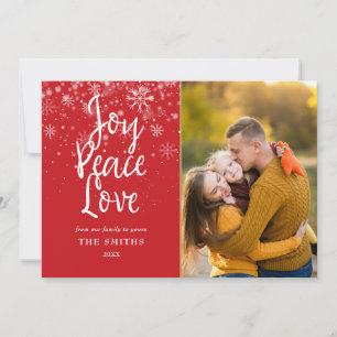 Cartes Pour Fêtes Annuelles Joy Peace Love Script Snowflakes Photo Christmas