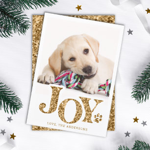 Cartes Pour Fêtes Annuelles JOY Personnalisé Animaux de compagnie Photo Gold E