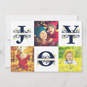 Cartes Pour Fêtes Annuelles Joy Photo Collage blanc et bleu Noël