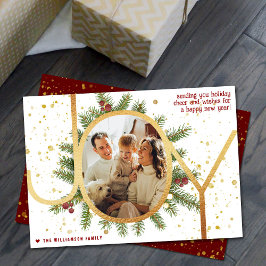 Cartes Pour Fêtes Annuelles Joy Pine Boughs Wreath Photo de Noël