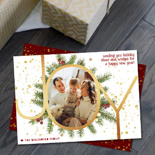 Cartes Pour Fêtes Annuelles Joy Pine Boughs Wreath Photo de Noël