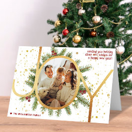 Cartes Pour Fêtes Annuelles Joy Pine Boughs Wreath Photo de Noël