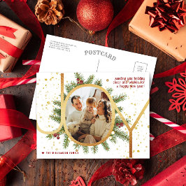 Cartes Pour Fêtes Annuelles Joy Pine Boughs Wreath Photo de Noël