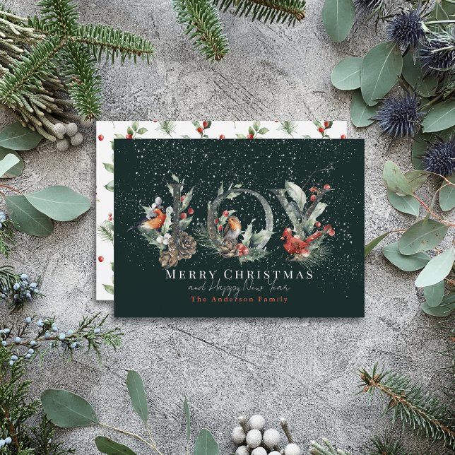 Cartes Pour Fêtes Annuelles JOY Pine Cone Red Berry Birds Green Christmas (Créateur téléchargé)