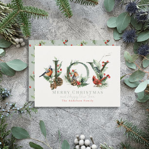 Cartes Pour Fêtes Annuelles JOY Pine Cone Red Berry Birds Noël