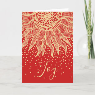 Cartes Pour Fêtes Annuelles Joy Rouge or élégant Boho Sun Mandala Noël