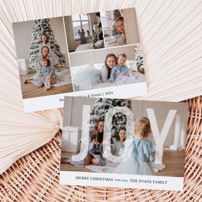 Cartes Pour Fêtes Annuelles Joy Script Photo Collage Noël (Créateur téléchargé)