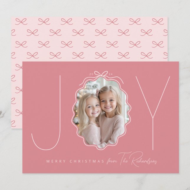 Cartes Pour Fêtes Annuelles JOY Simple Bow Wavy Photo Noël (Devant / Derrière)
