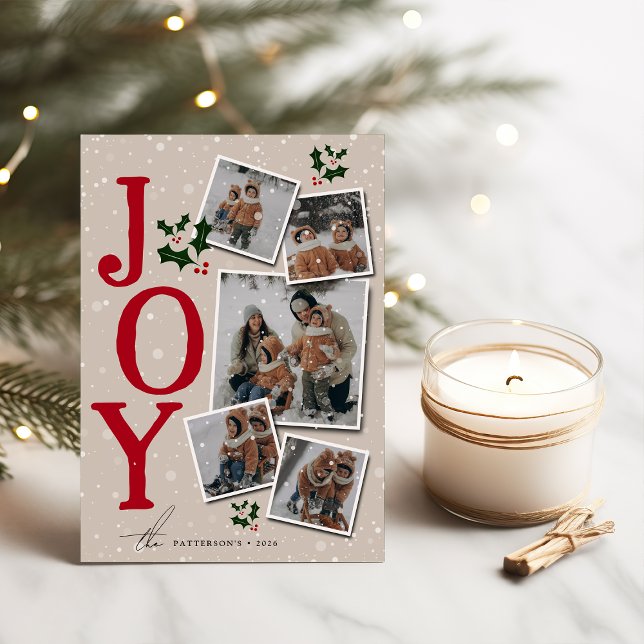 Cartes Pour Fêtes Annuelles JOY Snow Overlay 5 Photo Collage Noël (Créateur téléchargé)