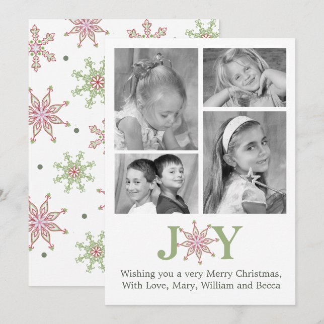 Cartes Pour Fêtes Annuelles Joy Snowflake Christmas Photo Card Multi Photo (Devant / Derrière)