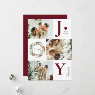 Cartes Pour Fêtes Annuelles Joy Stylish Modern Photo Collage   Noël rouge