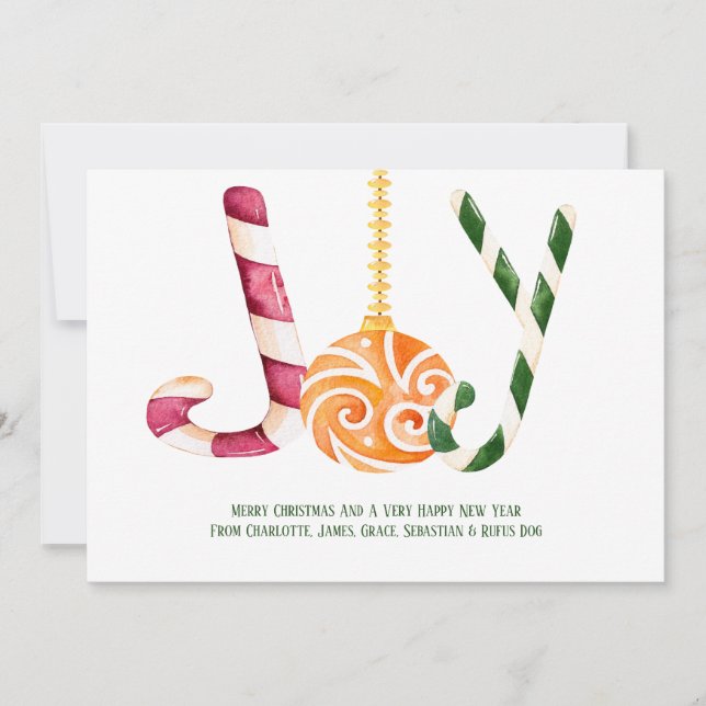 Cartes Pour Fêtes Annuelles Joy Sucre de canne Photo de Noël personnalisé (Devant)