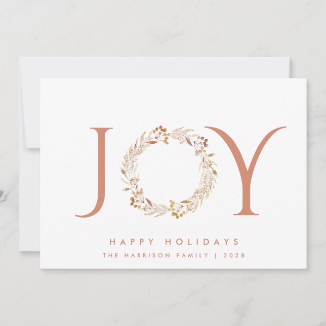 Cartes Pour Fêtes Annuelles Joy Terracotta Wreath Aquarelle Noël (Devant)