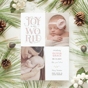 Cartes Pour Fêtes Annuelles Joy to Our World Christmas Birth Announcement