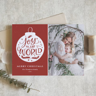 Cartes Pour Fêtes Annuelles Joy To The World Citation Rouge Photo Joyeux Noël
