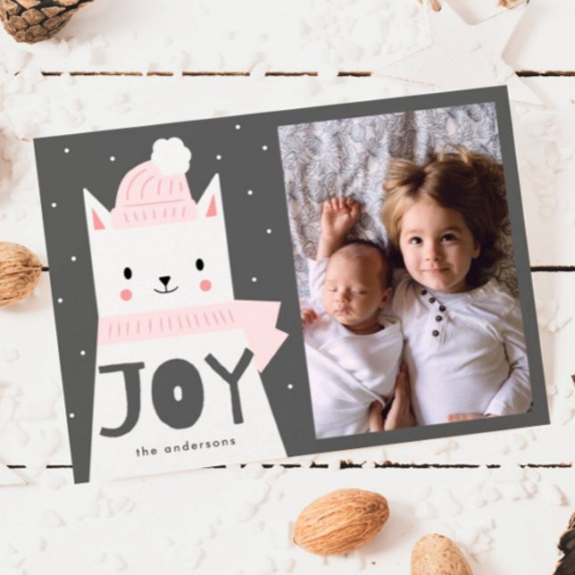 Cartes Pour Fêtes Annuelles JOY White Christmas Cat Family Photo (Créateur téléchargé)