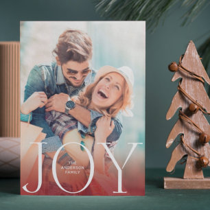 Cartes Pour Fêtes Annuelles JOY White Red Overlay Photo Modern Holiday Card