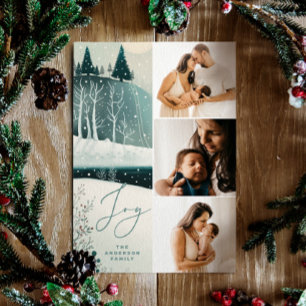 Cartes Pour Fêtes Annuelles Joy Winter Forest Trois photos modernes Noël