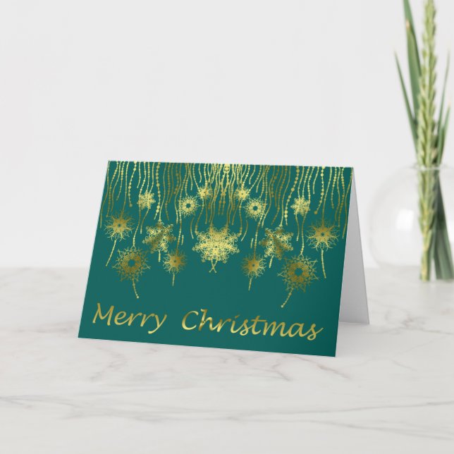 Cartes Pour Fêtes Annuelles Joyaux Green et Gold Star Noël (Devant)
