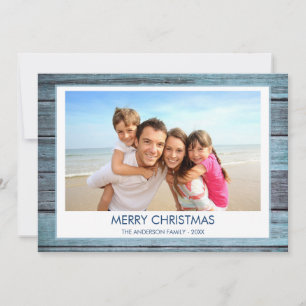 CARTES POUR FÊTES ANNUELLES JOYE NOËL RUSTIQUE PLAGE EN BOIS PHOTO