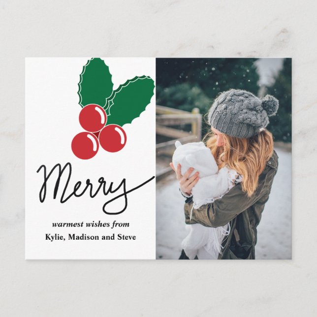 Cartes Pour Fêtes Annuelles Joyer le script | Photo de Noël Red Berry (Devant)