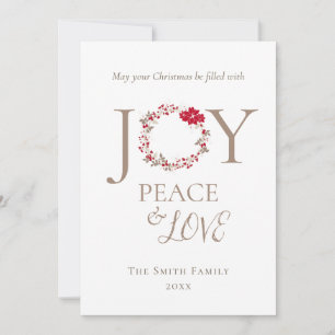 Cartes Pour Fêtes Annuelles JOYER PAIX AIMER FEU DE Noël   Beige rouge