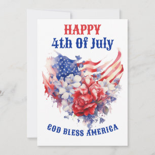 Cartes Pour Fêtes Annuelles Joyeuse 4 juillet aquarelle bleu rouge