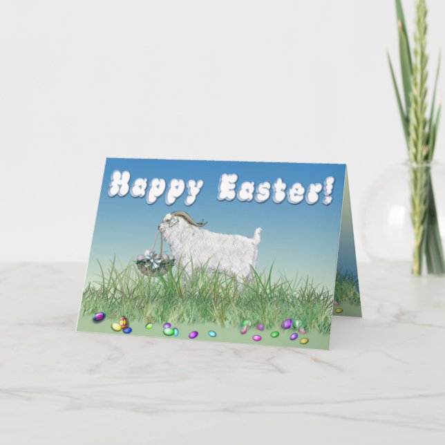 Cartes Pour Fêtes Annuelles Joyeuse Angora Buck Goat de Pâques (Devant)