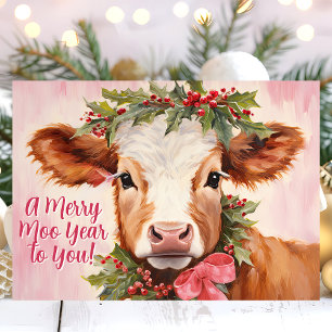 Cartes Pour Fêtes Annuelles Joyeuse année vache Noël