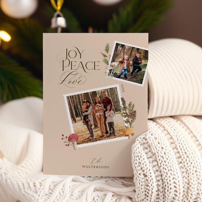 Cartes Pour Fêtes Annuelles Joyeuse aquarelle de Noël Champignons boisés Photo (Merry Christmas Watercolor Woodsy Mushrooms Photo Holiday Card)