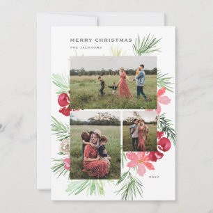 Cartes Pour Fêtes Annuelles Joyeuse aquarelle de Noël Wreath botanique d'hiver