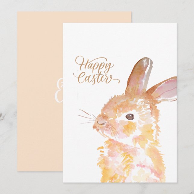 Cartes Pour Fêtes Annuelles Joyeuse aquarelle de Pâques mignonette lapin (Devant / Derrière)