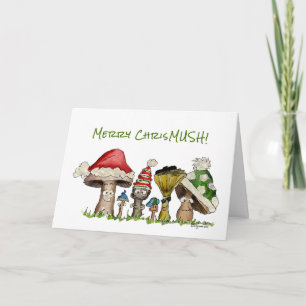 Cartes Pour Fêtes Annuelles Joyeuse bande dessinée de champignons de Noël de