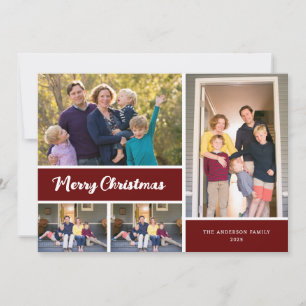 Cartes Pour Fêtes Annuelles Joyeuse calligraphie de Noël Collage photo rouge