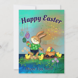 Cartes Pour Fêtes Annuelles Joyeuse chasse aux oeufs Bunny & Chicks Green Holi