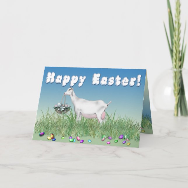 Cartes Pour Fêtes Annuelles Joyeuse Chèvre de Pâques Saanen (Devant)