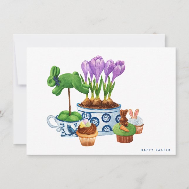 Cartes Pour Fêtes Annuelles Joyeuse Chinoiserie de Pâques & Cupcakes Bunny (Devant)