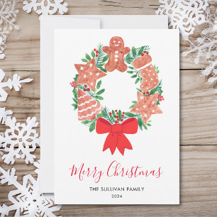 Cartes Pour Fêtes Annuelles Joyeuse couronne d'aquarelle de Noël