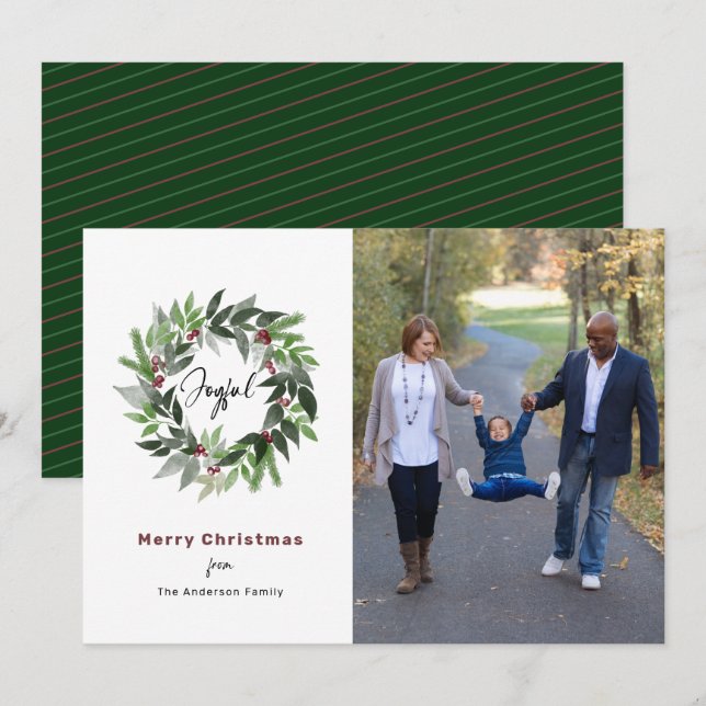 Cartes Pour Fêtes Annuelles Joyeuse couronne de Noël minime photo (Devant / Derrière)