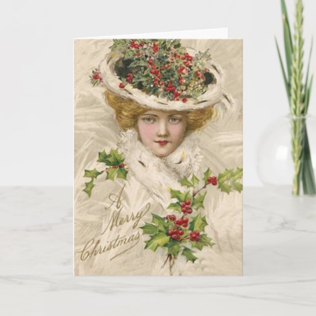Cartes Pour Fêtes Annuelles Joyeuse dame de Noël en Casquette (Devant)