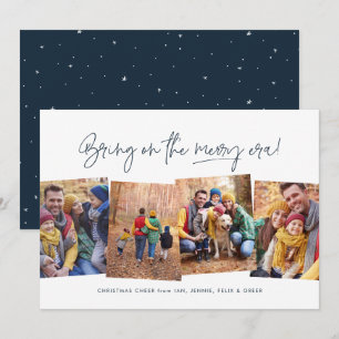 Cartes Pour Fêtes Annuelles Joyeuse ère drôle quatre photo bleu marine Noël