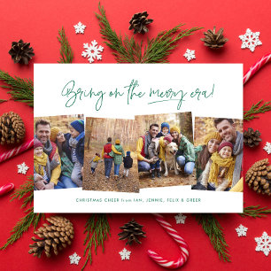 Cartes Pour Fêtes Annuelles Joyeuse ère drôle quatre photo vert Noël
