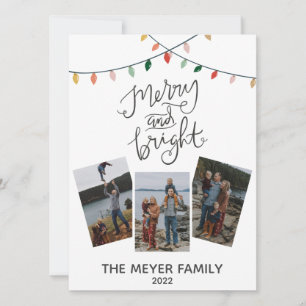 Cartes Pour Fêtes Annuelles Joyeuse et brillante calligraphie Lumières de Noël