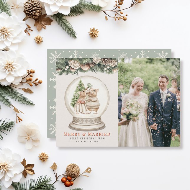 Cartes Pour Fêtes Annuelles Joyeuse et mariée Souris Couple Photo de Noël (Créateur téléchargé)