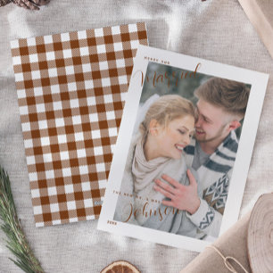 Cartes Pour Fêtes Annuelles Joyeuse et mariée Typographie de script Plaid Phot