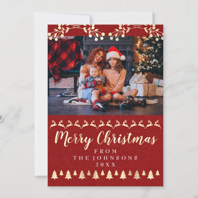 Cartes Pour Fêtes Annuelles Joyeuse famille de Noël Photo Golden Rustic Classe (Devant)